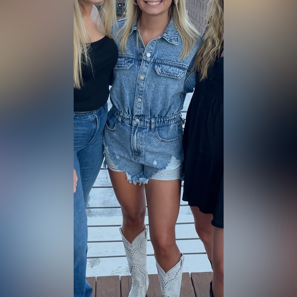 Denim Button-Up Romper